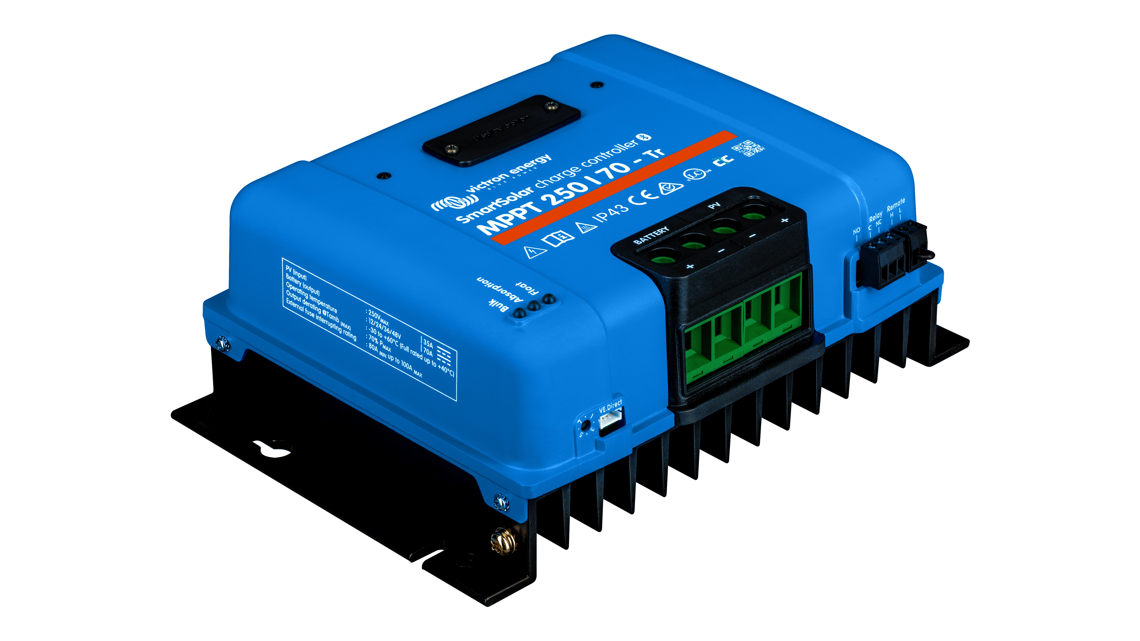 Victron - SCC115070211 - SmartSolar MPPT VE.Direct Charge Controller-150V 70A - Angled Left View High quality photo of the Victron - SCC115070211 - SmartSolar MPPT VE.Direct Charge Controller-150V 70A - Angled Left View. Photographed by Current Connected