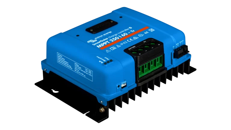 High quality photo of the Victron - SCC125060221 - SmartSolar MPPT VE.Direct Charge Controller-250V 60A - Left Angled View. Photographed by Current Connected