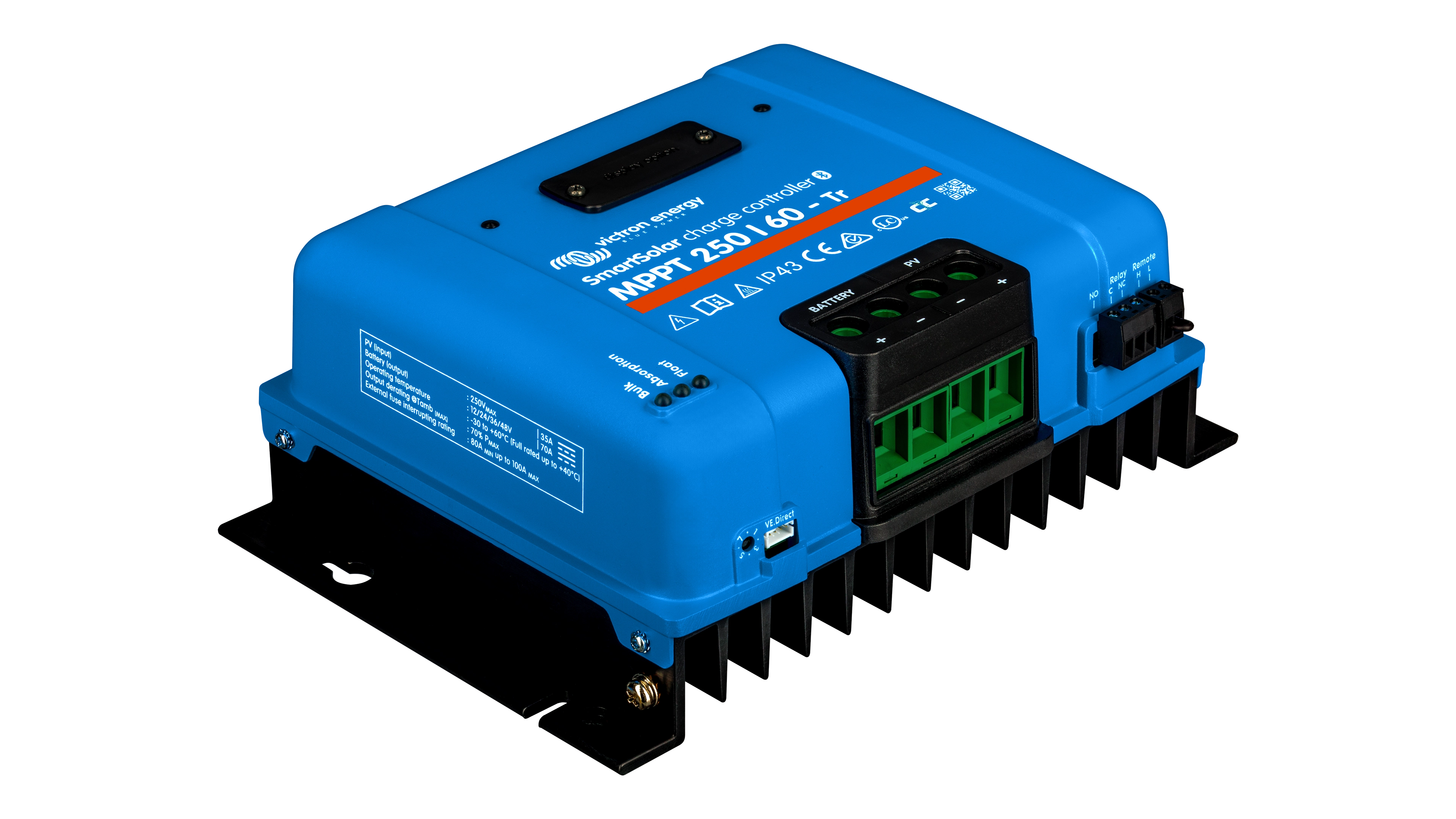 Victron - SCC125060221 - SmartSolar MPPT VE.Direct Charge Controller-250V 60A - Left Angled View High quality photo of the Victron - SCC125060221 - SmartSolar MPPT VE.Direct Charge Controller-250V 60A - Left Angled View. Photographed by Current Connected