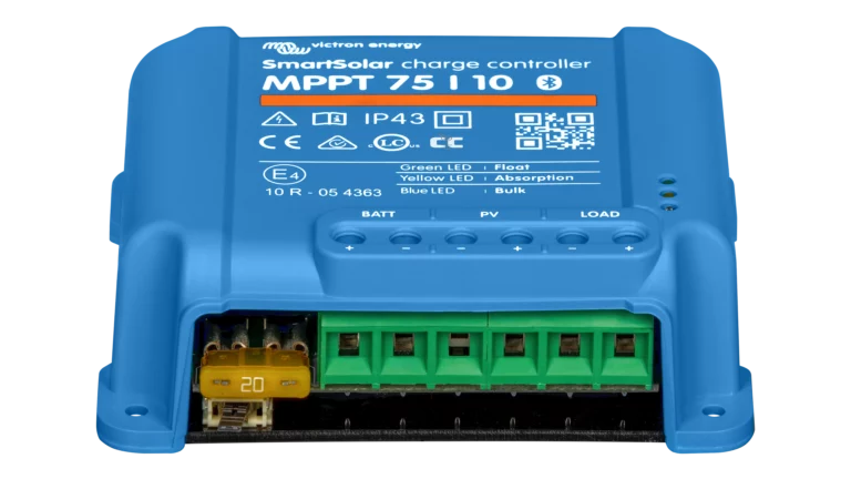 High quality photo of the Victron - SCC075010060R - SmartSolar MPPT VE.Direct Charge Controller-75V 10A - Top Angle. Photographed by Current Connected