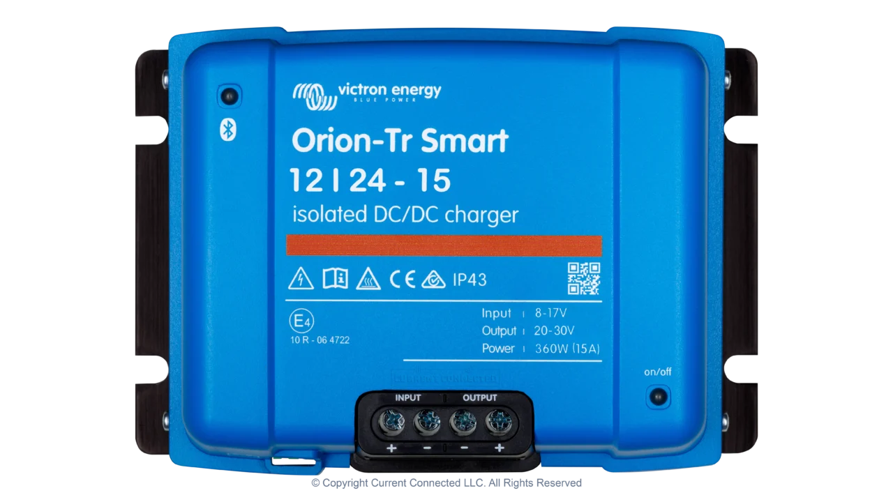 High quality photo of the Victron - ORI122436120 - Orion-TR Smart Isolated DC-DC Battery Charger - 12v 24v-15a - Top View. Photographed by Current Connected
