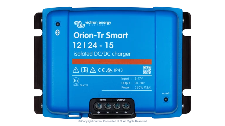 High quality photo of the Victron - ORI122436120 - Orion-TR Smart Isolated DC-DC Battery Charger - 12v 24v-15a - Top View. Photographed by Current Connected