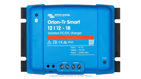 High quality photo of the Victron - ORI121222120 - Victron Orion-TR Smart Isolated DC-DC Battery Charger - 12v 12v-18a - Top View. Photographed by Current Connected