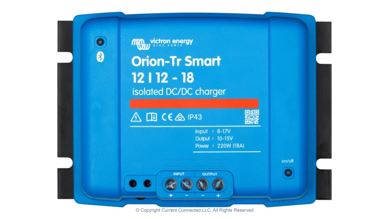 High quality photo of the Victron - ORI121222120 - Victron Orion-TR Smart Isolated DC-DC Battery Charger - 12v 12v-18a - Top View. Photographed by Current Connected