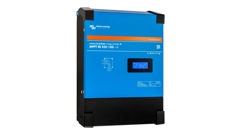 High quality photo of the Victron - SCC145120410 - MPPT RS 450V SmartSolar Charge Controller - 200A TR - Angled Left View. Photographed by Current Connected
