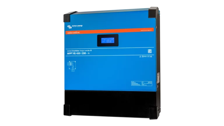 High quality photo of the Victron - SCC145120410 - MPPT RS 450V SmartSolar Charge Controller - 200A TR - Angled Right View. Photographed by Current Connected