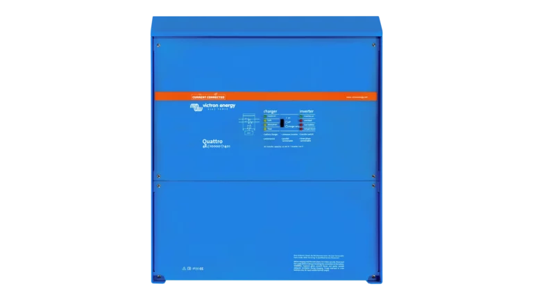 High quality photo of the Victron - QUA483100102 - 48V Quattro 10kVA 120V Inverter 140A Charger (UL) - Front View. Photographed by Current Connected