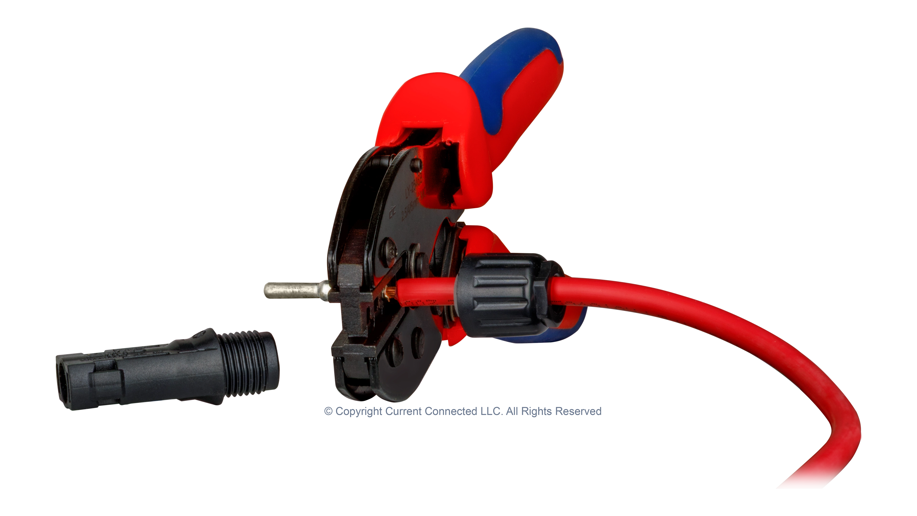 Lekon - WCTOOL1 - MC4 Solar Quick Connector Crimping Tool - In Use High quality photo of the Lekon - WCTOOL1 - MC4 Solar Quick Connector Crimping Tool - In Use. Photographed by Current Connected.