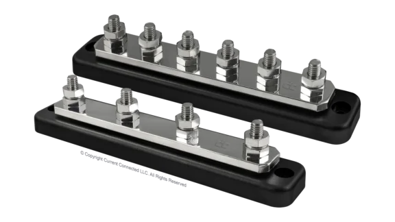 Victron Energy 250A Busbar with Removable ABS Cover, 70VDC Max, 5/16-Inch Stainless Steel Studs, Available in 4 Stud, 6 Stud, or 2 Stud Plus 6 or 12 Screw Terminals