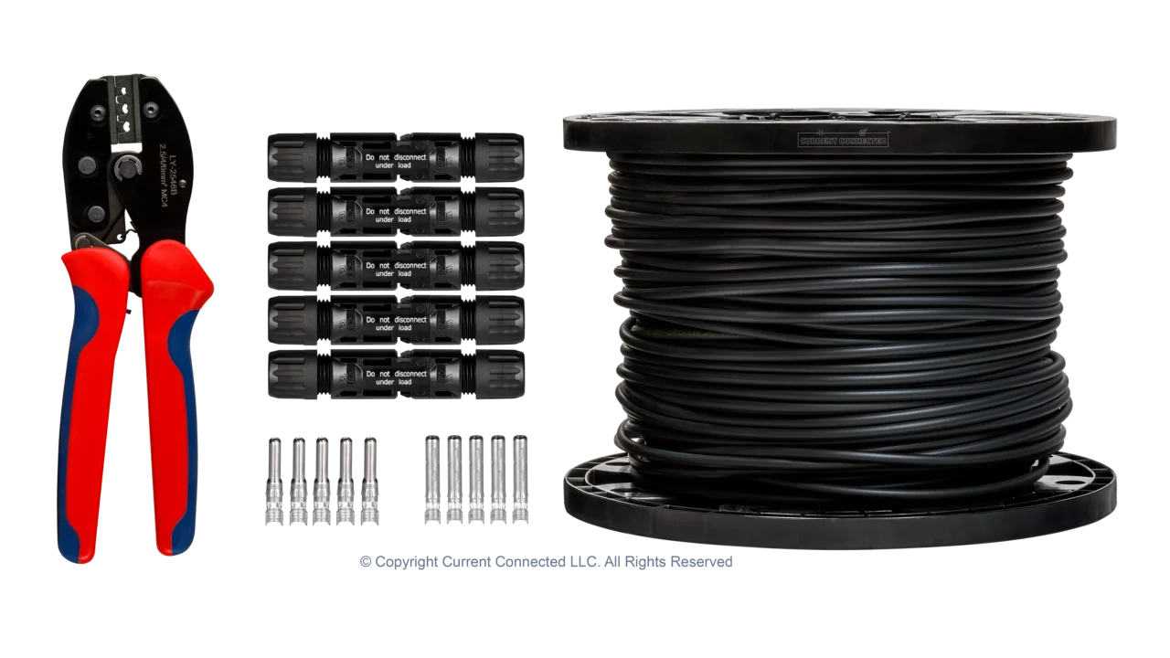 High quality photo of the 10 AWG Solar MC4 Connector PV Installation Wiring Kit. Photographed by Current Connected