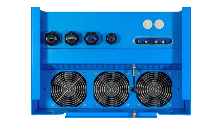 High quality photo of the Victron - QUA483150100 - 48V Quattro 15kVA 277V Inverter 200A Charger - Bottom View. Photographed by Current Connected