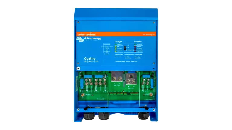 High quality photo of the Victron - QUA245023110 - 24V Quattro 5kVA 120V Inverter 120A Charger - Internal View. Photographed by Current Connected