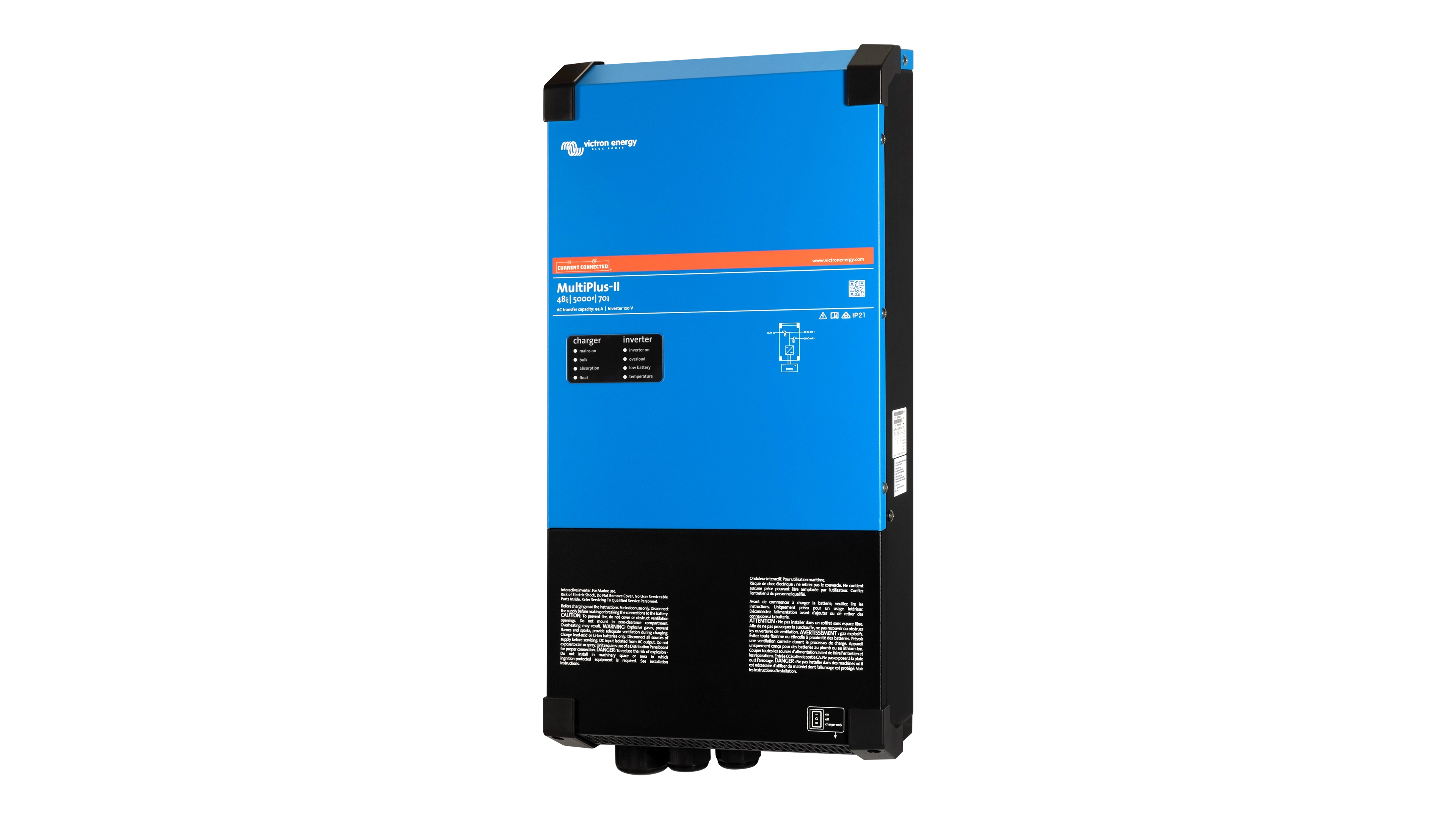 Victron Energy - PMP482505110 - 48V MultiPlus-II 5kVA 120V Inverter-70A Charger - Right View High quality photo of the Victron Energy - PMP482505110 - 48V MultiPlus-II 5kVA 120V Inverter-70A Charger - Right View. Photographed by Current Connected