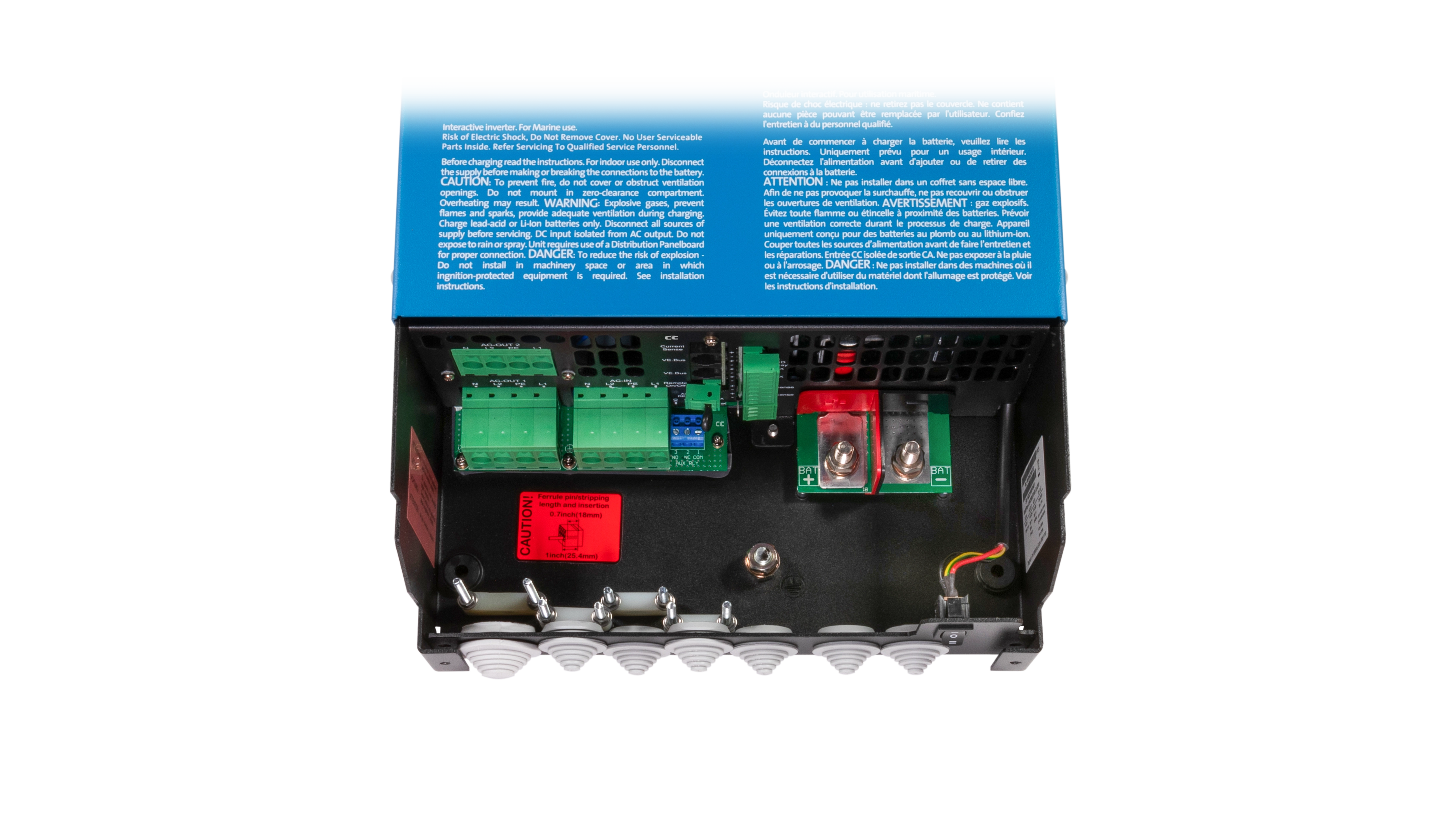 Victron Energy 24V MultiPlus-II 3kVA 2x120V Inverter 70A Charger - Internal Victron Energy 24V MultiPlus-II 3kVA 2x120V Inverter 70A Charger. This is a Internal view display of the inverter by Victron Energy with no background.