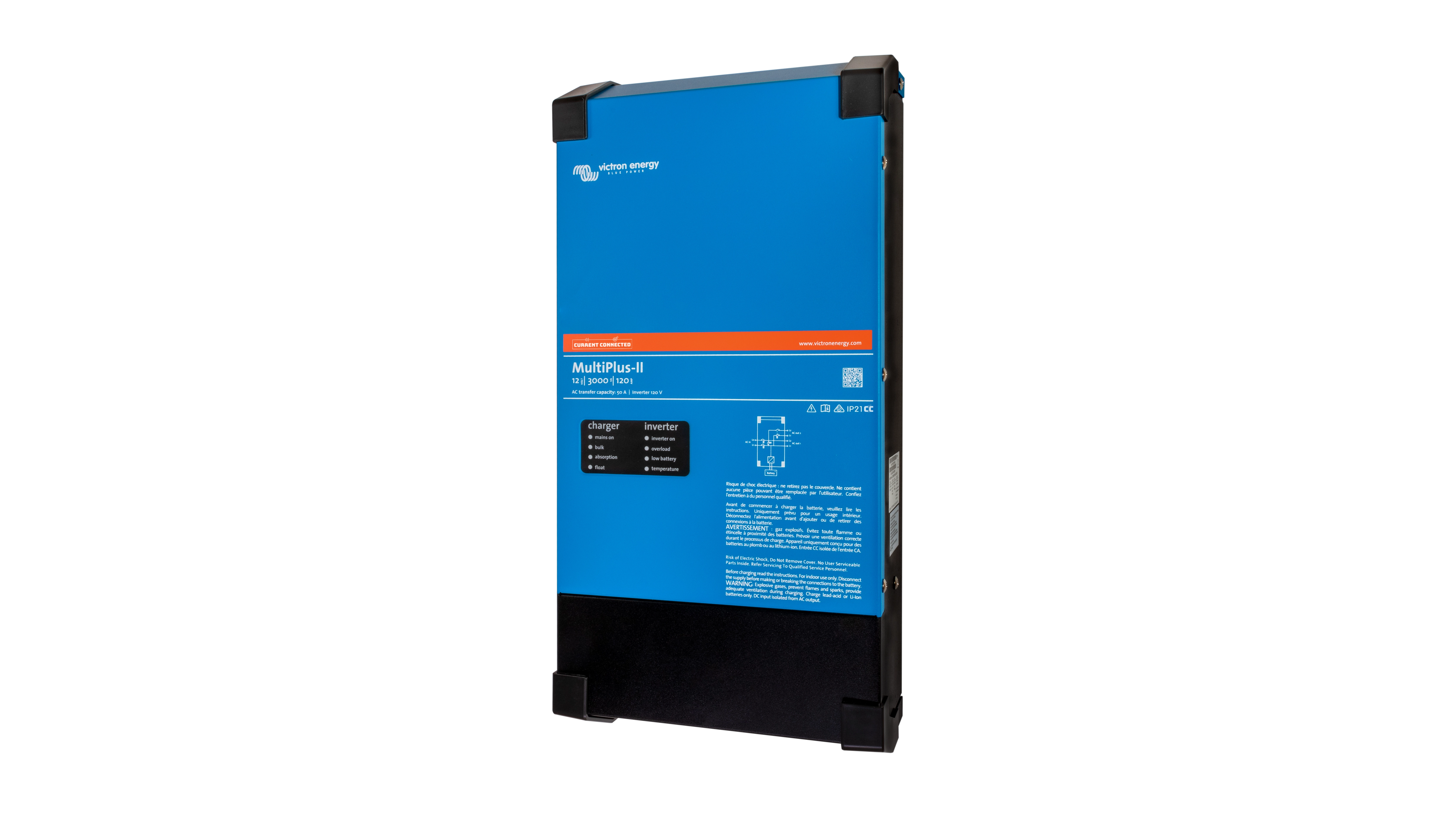 Victron Energy 12V MultiPlus-II 3kVA 120V Inverter 120A Charger (UL). This is a Right view display of the inverter by Victron Energy with no background.
