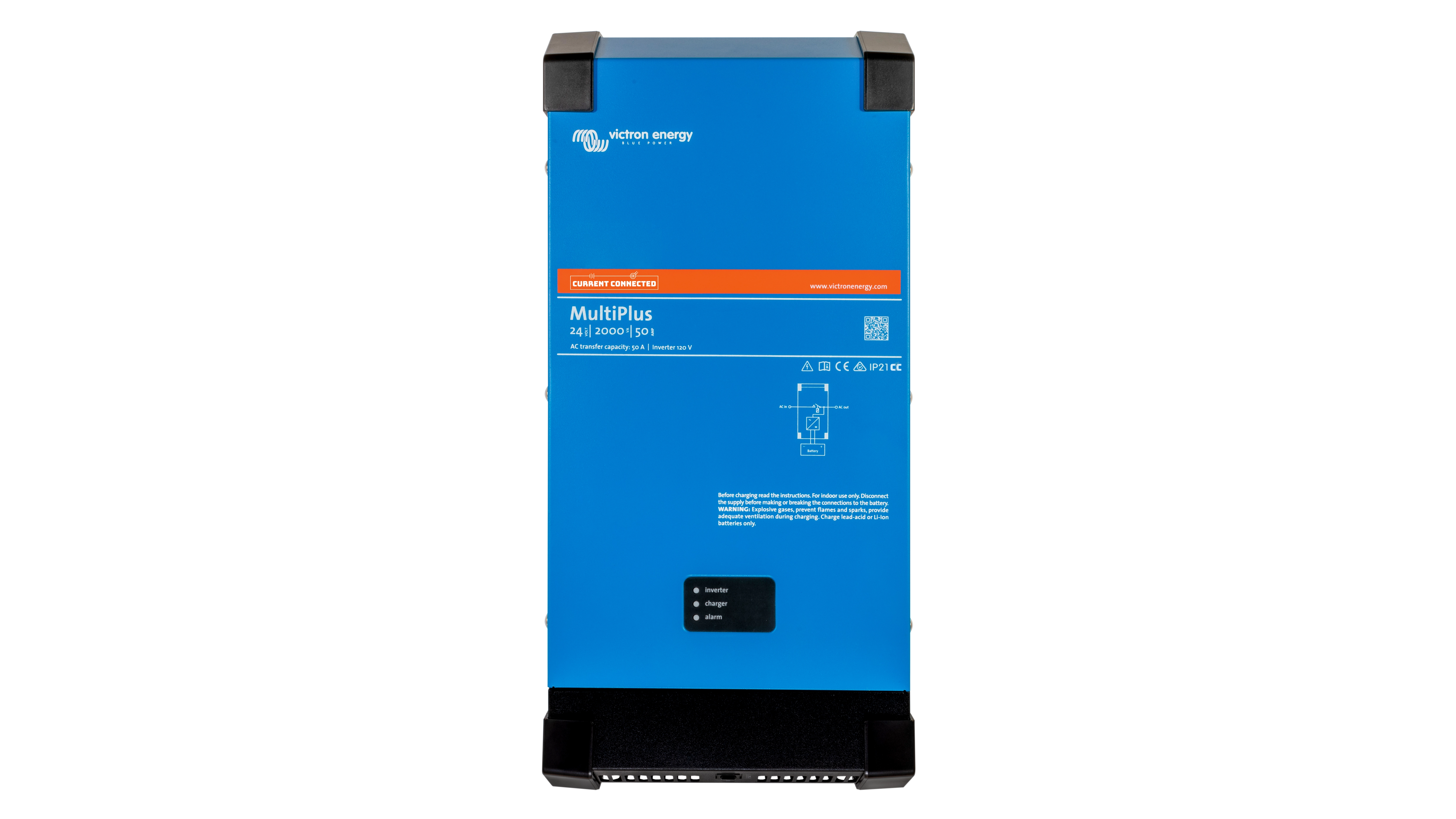 Victron Energy 24V MultiPlus 2kVA 120V Inverter 50A Charger (UL). This is a Front view display of the inverter by Victron Energy with no background.