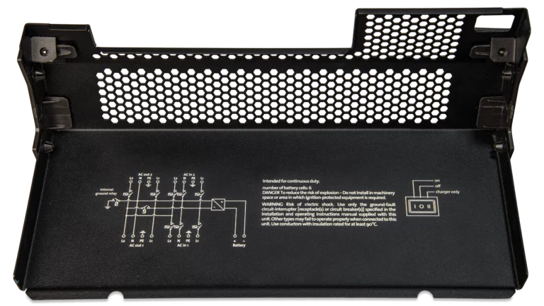 Victron Energy 12V Quattro-II 3kVA 2x120V Inverter 120A Charger. This is a Wiring Diagram View display of the inverter by Victron Energy with no background.