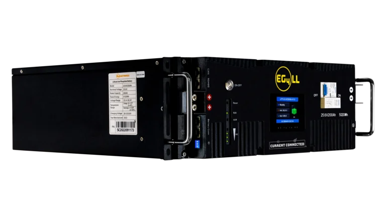 High quality photo of the EG4 - EG4LP24V200AV2 - LifePower4 V2 Lithium Battery - 24V 200AH - Left Angled View. Photographed by Current Connected