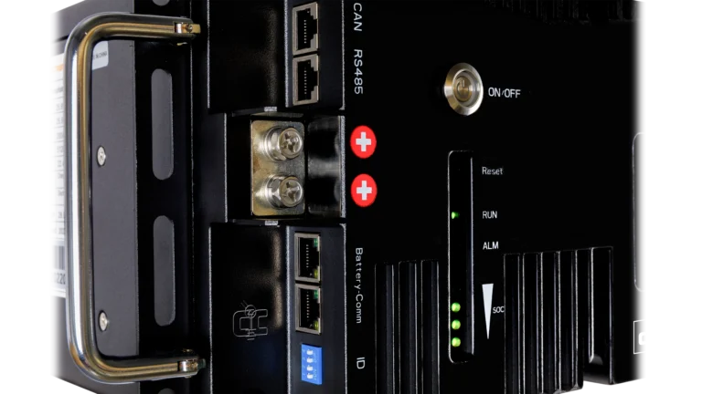 High quality photo of the EG4 - EG4LL24V200AV2 - EG4-LL 24V 200Ah (V2) Server Rack Battery - Ports View Photographed by Current Connected.