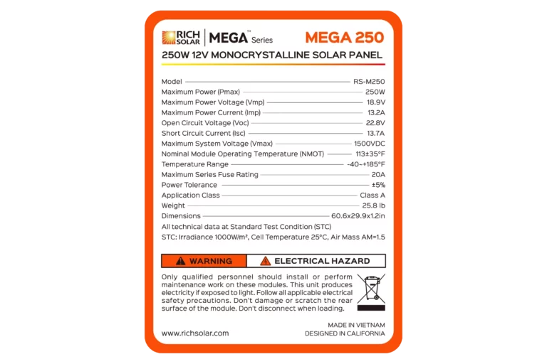 Rich Solar Mega 250W SPECS IMG