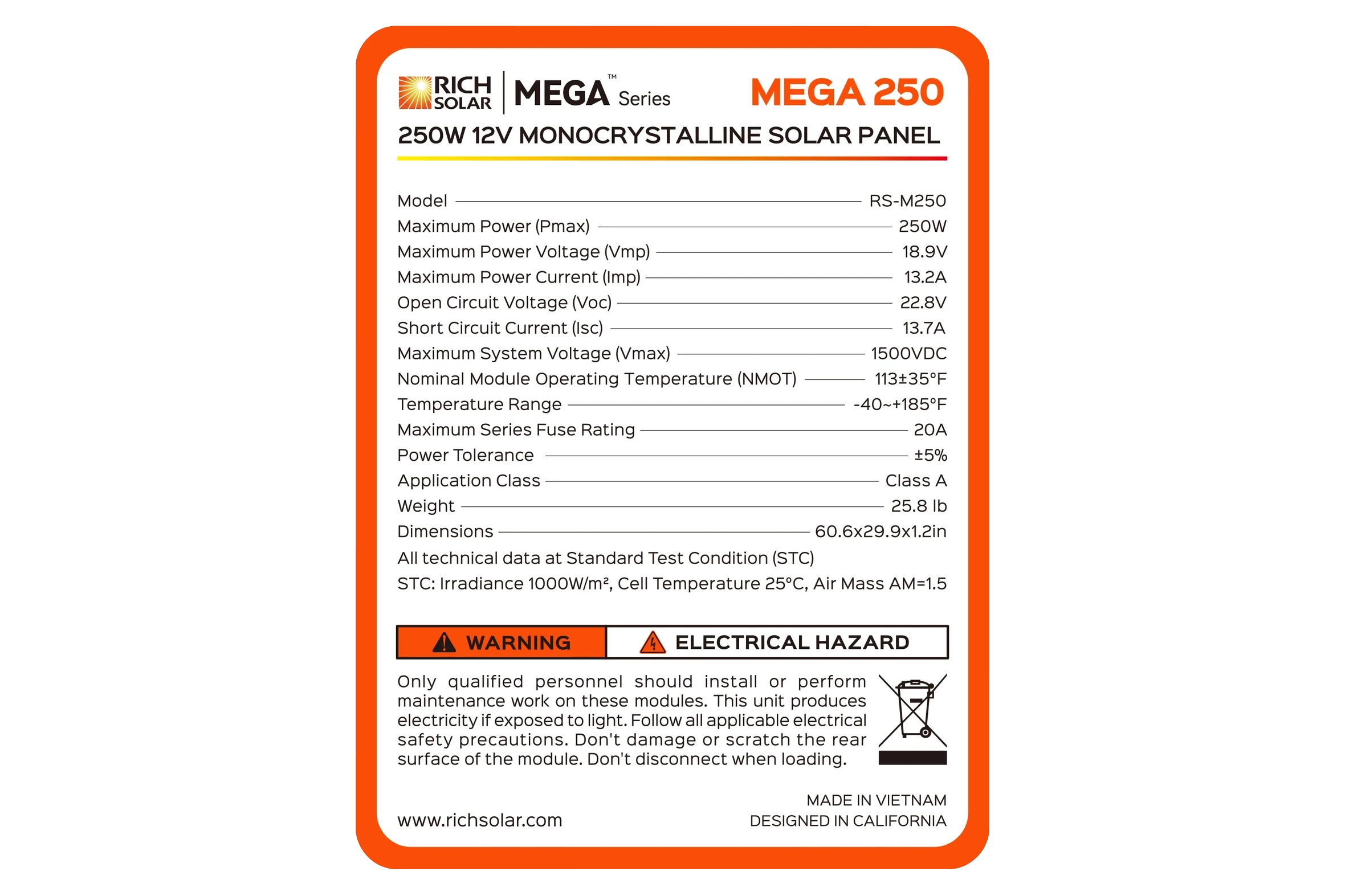 Rich Solar Mega 250W SPECS IMG