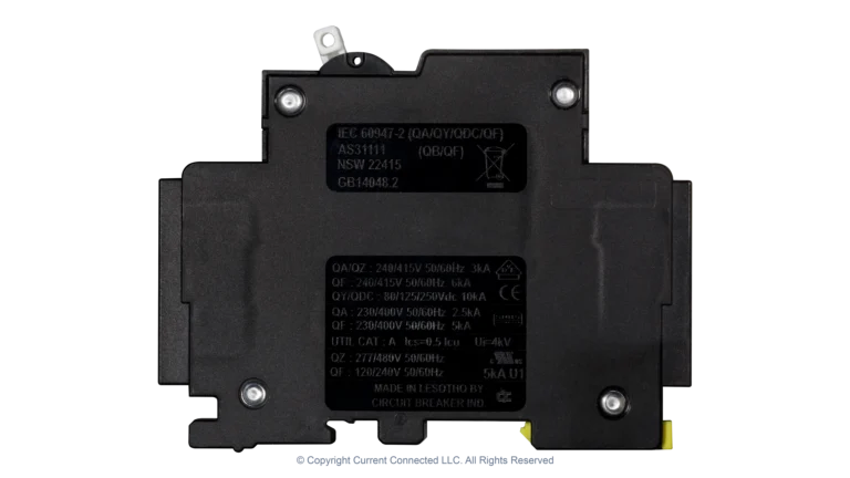 High quality photo of the !Midnite Solar - MNEPV2 - 150Vdc Din-Rail Mount Polarized Circuit Breaker 2A - Side View. Photographed by Current Connected