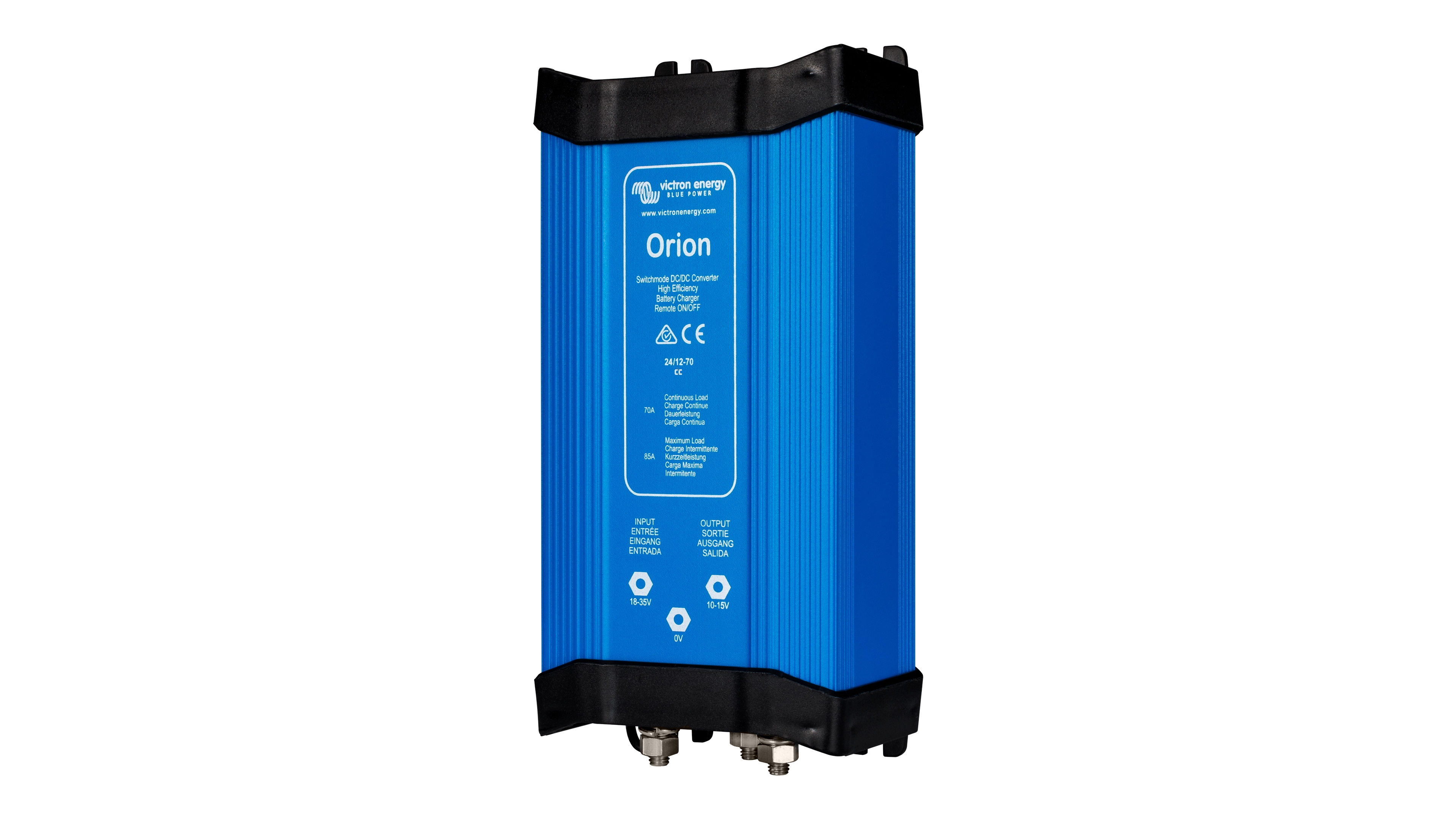 High quality photo of the Victron - ORI241270020 - Orion IP67 2412 70A Converter 30-30 - Angled Right View. Photographed by Current Connected