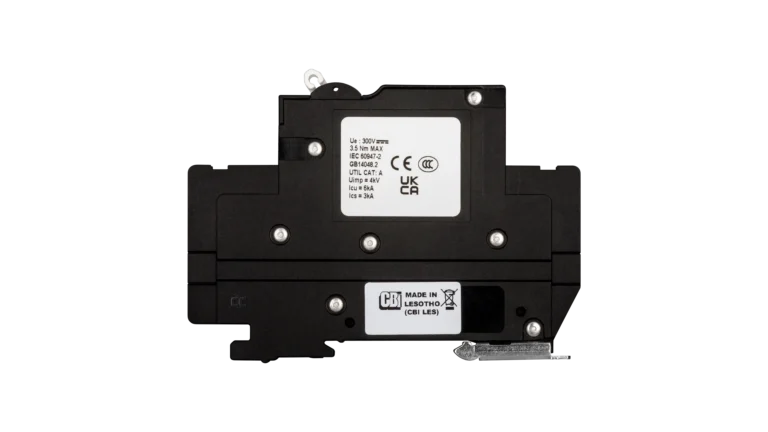 High quality photo of theMidnite Solar - MNEPV20-300-1PP - MidNite Solar MNEPV 300Vdc Din-Rail Mount Polarized Breakers 20A - Side View . Photographed by Current Connected