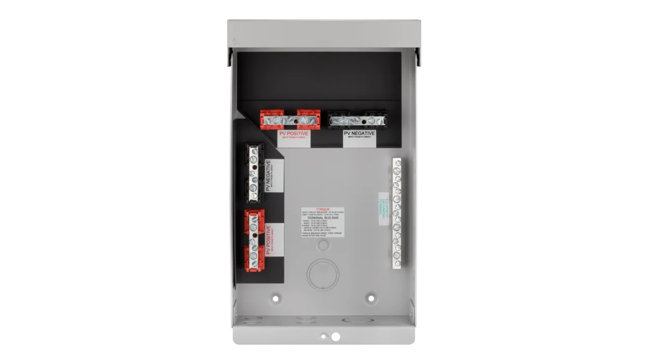 High quality photo of the Midnite Solar - MNTRANSITION - Transition Box - Internal View. Photographed by Current Connected