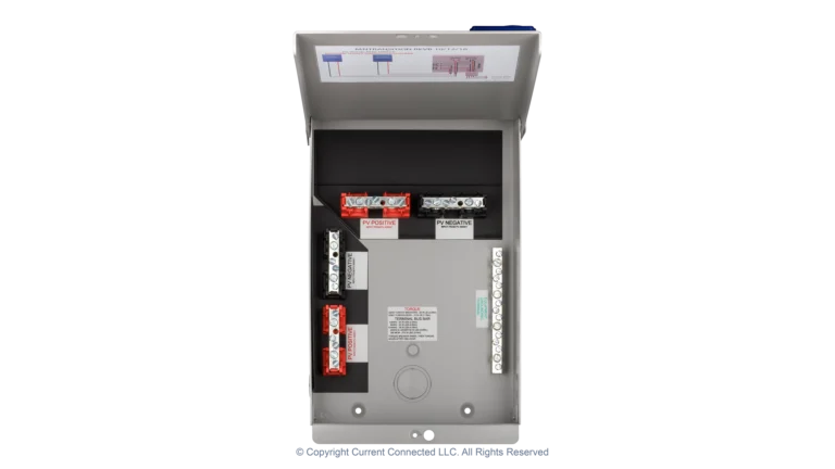 High quality photo of the Midnite Solar - MNTRANSITION - Transition Box - Internal and Cover View. Photographed by Current Connected