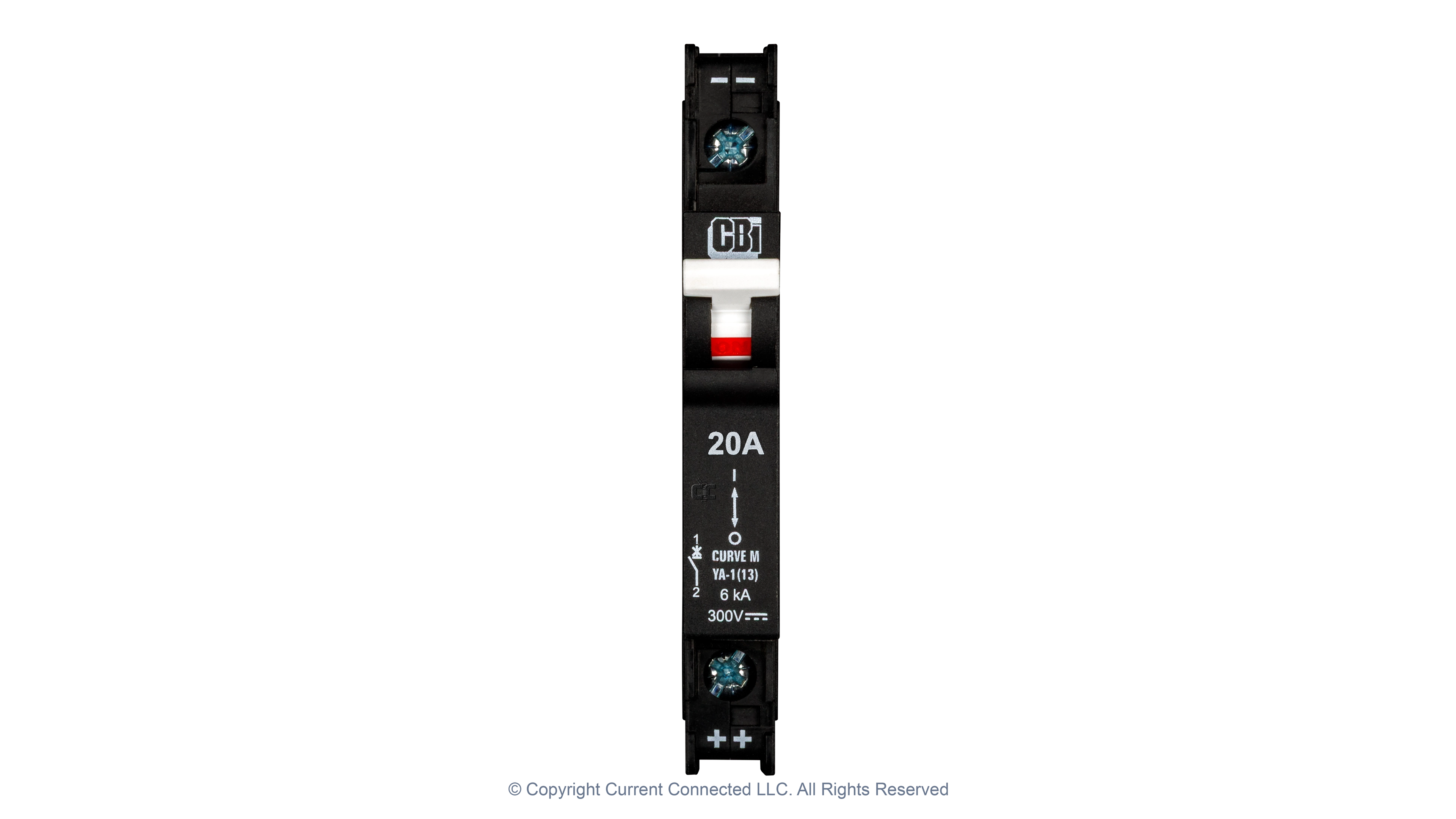High quality photo of the Midnite Solar - MNEPV20-300-1PP - MidNite Solar MNEPV 300Vdc Din-Rail Mount Polarized Breakers - 20A Front View. Photographed by Current Connected
