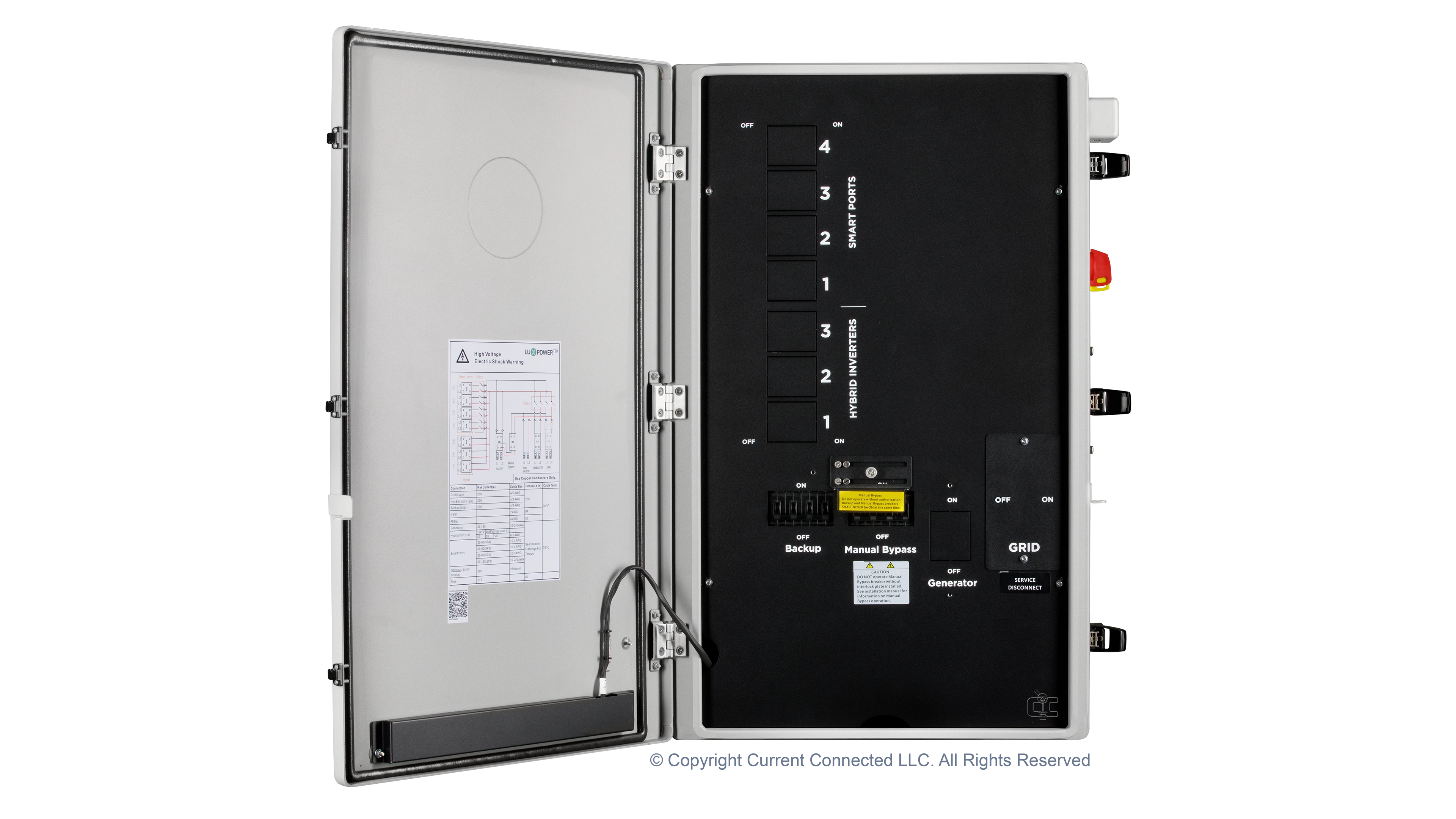 EG4 - EG4MID2P200AV2.1 - GridBOSS Microgrid Interconnect Device (MID) - Internal View With Covers High quality photo of the EG4 - EG4MID2P200AV2.1 - GridBOSS Microgrid Interconnect Device (MID) - Internal View With Covers. Photographed by Current Connected