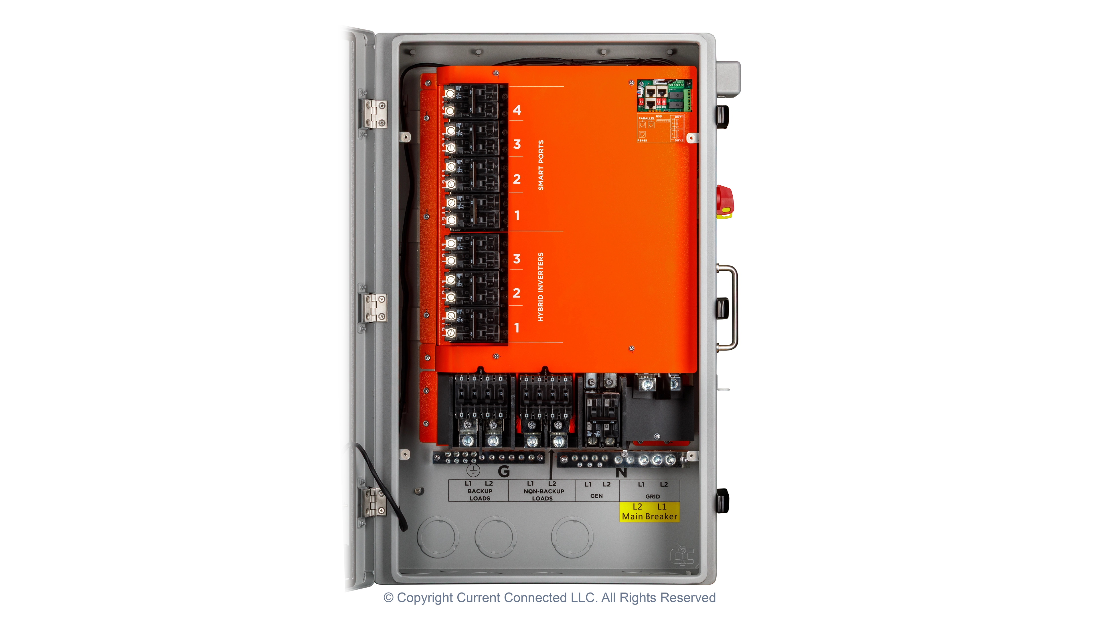 EG4 - EG4MID2P200AV2.1 - GridBOSS Microgrid Interconnect Device (MID) - Internal View with-Breakers High quality photo of the EG4 - EG4MID2P200AV2.1 - GridBOSS Microgrid Interconnect Device (MID) - Internal View with-Breakers. Photographed by Current Connected