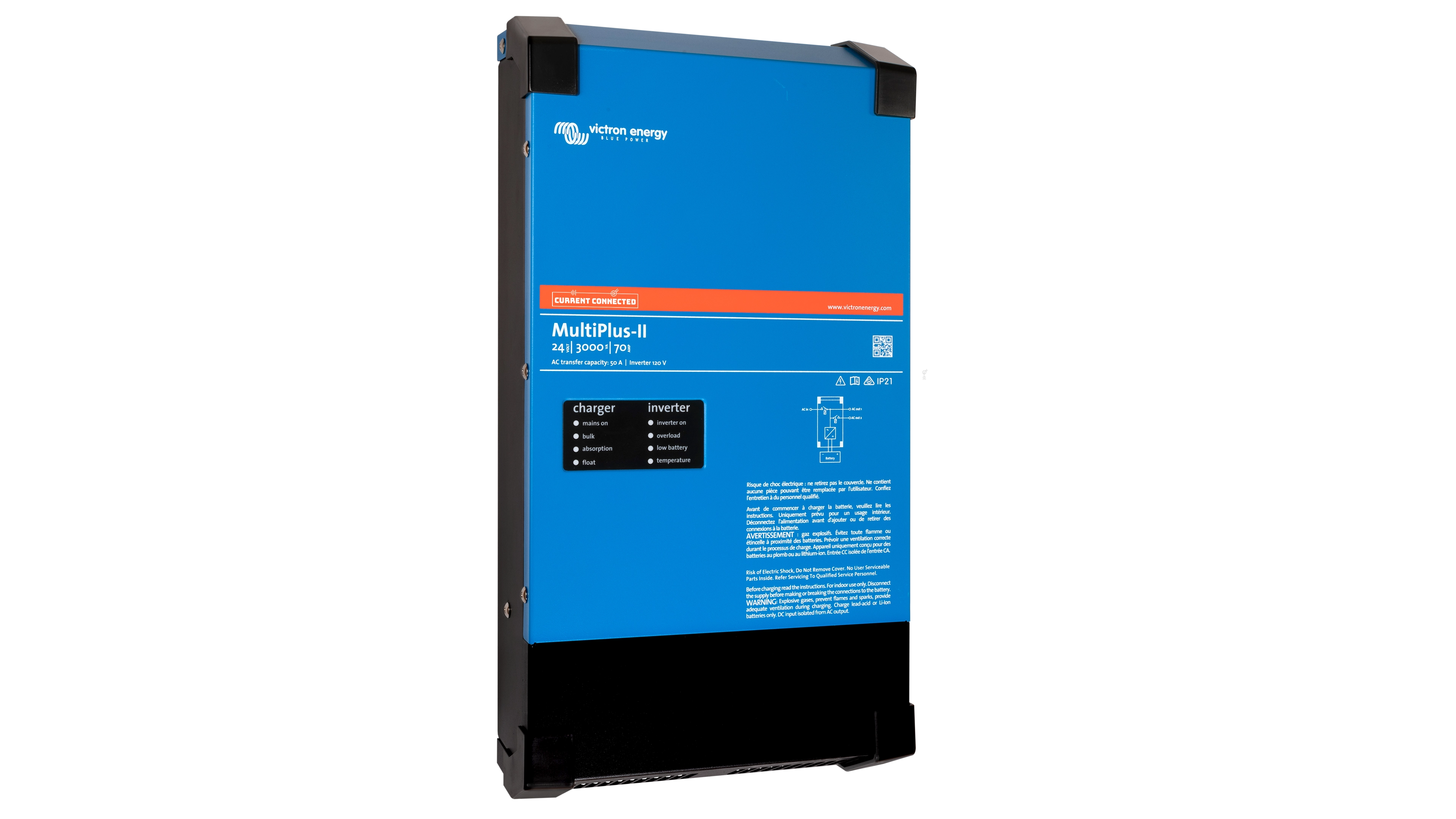 Victron Energy 24V Multiplus-2 3kVA 120V Inverter - 70A Charger (UL). This is a Left view display of the inverter by Victron Energy with no background.