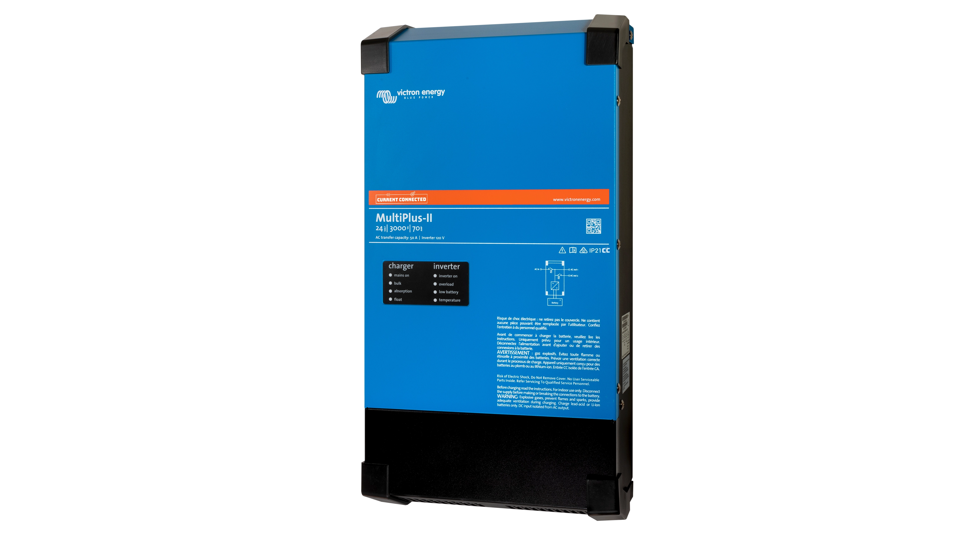 Victron Energy 24V Multiplus-2 3kVA 120V Inverter - 70A Charger (UL). This is a Right view display of the inverter by Victron Energy with no background.