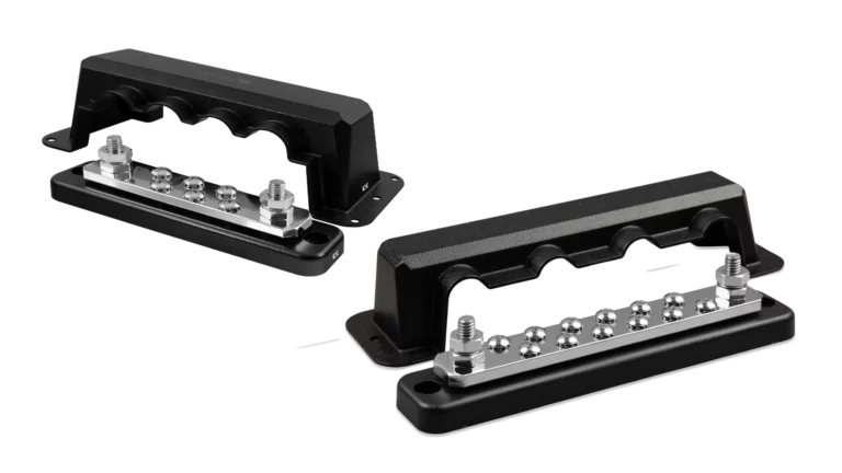 Victron Energy 250A Busbar with Cover, 6 and 12 Terminal Options, 5/16 Inch Terminal Studs, Busbar for up to 48V Systems