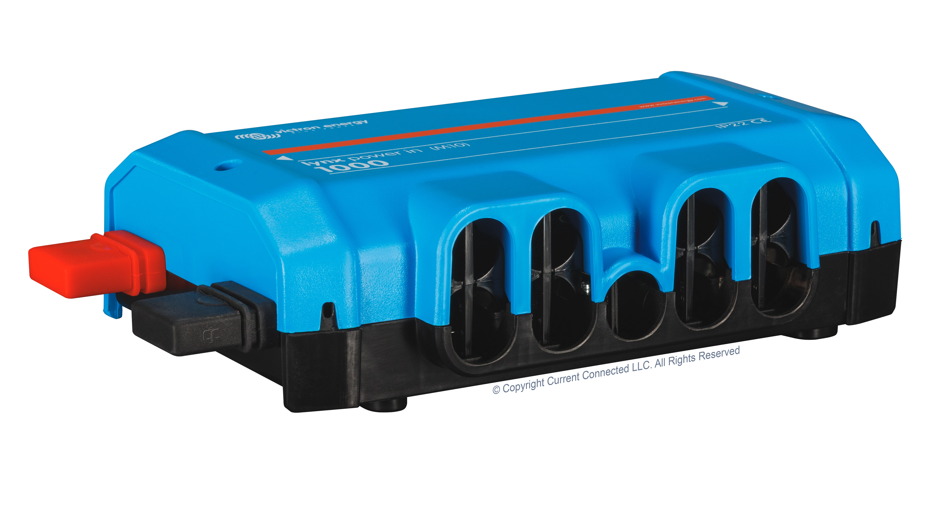 High quality photo of the Victron - LYN020102010 - Lynx Power In - Power Distribution System M10 - Angled Left View. Photographed by Current Connected