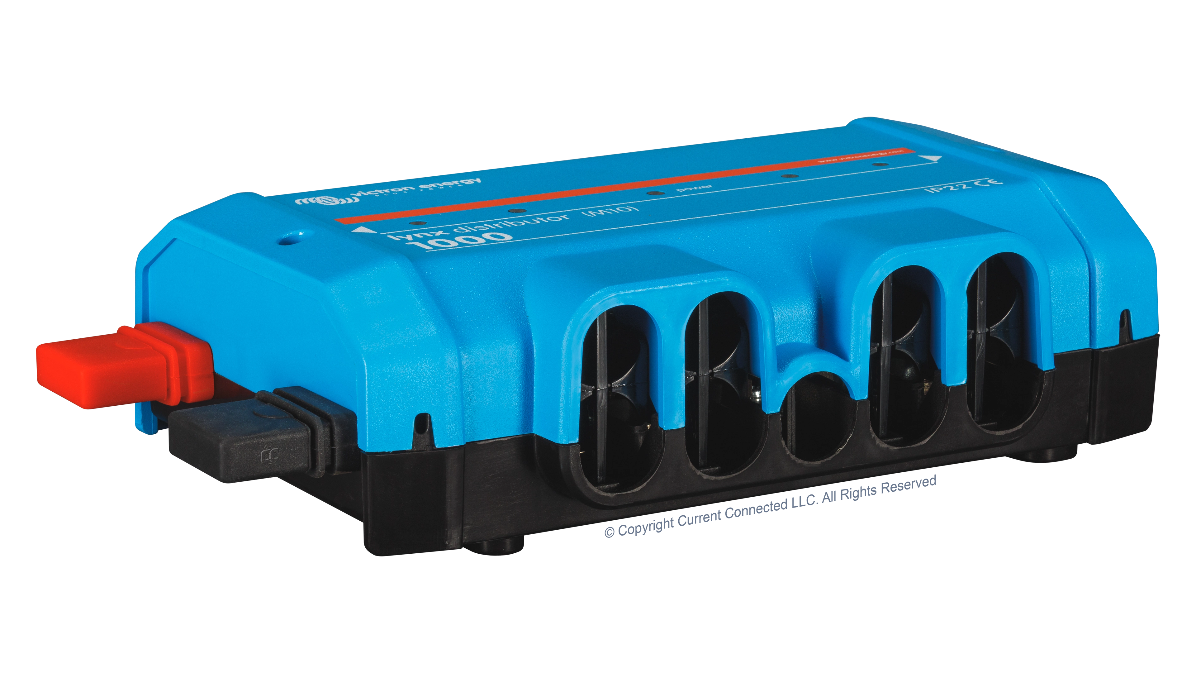High quality photo of the Victron - LYN060102010 - Lynx Distributor - Power Distribution System M10 - Angled Left View. Photographed by Current Connected