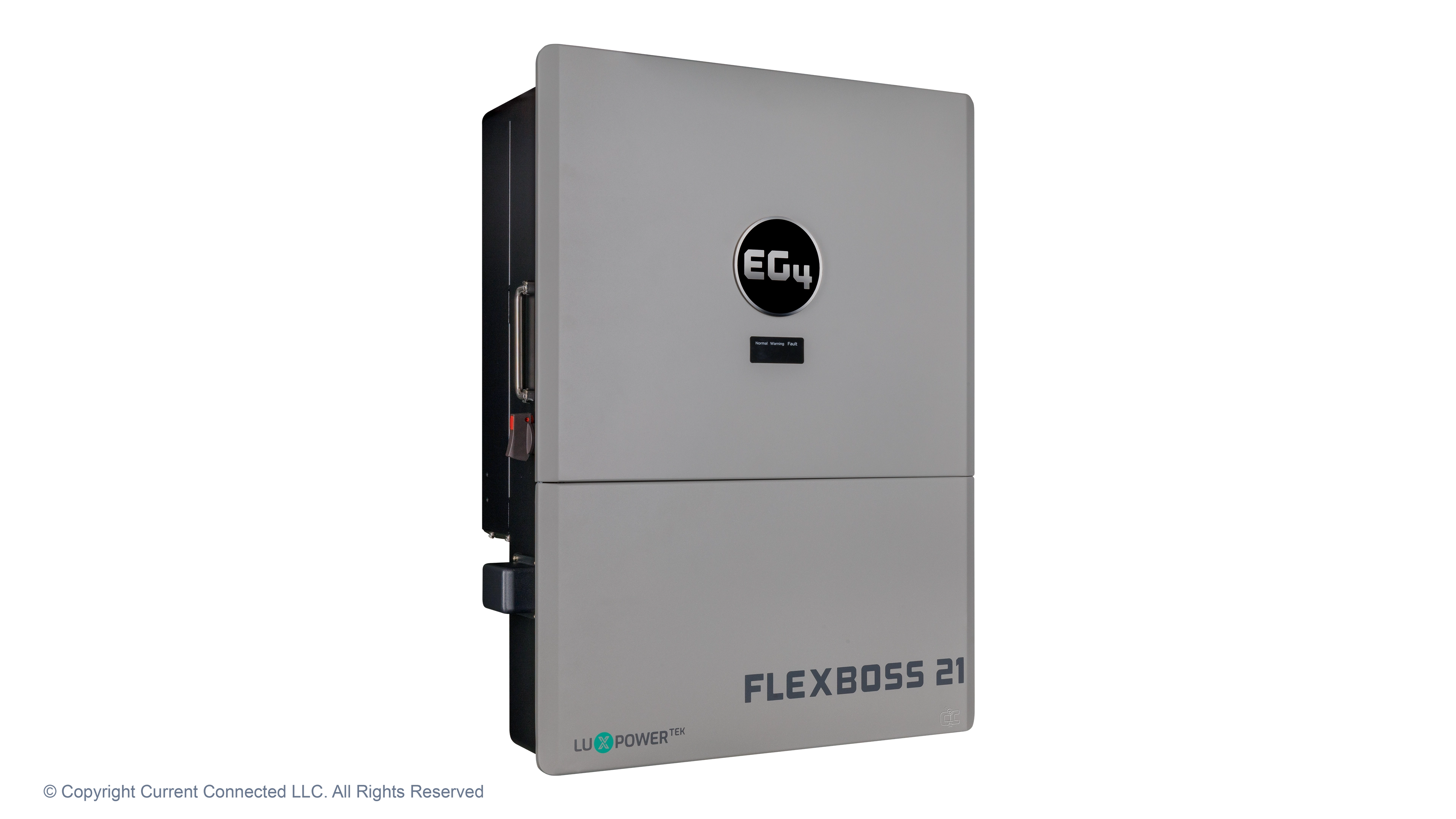 EG4 - EG4B3S1GBBRKR90AV1 - FlexBOSS21 Hybrid Inverter - Angled Left View High quality photo of the EG4 - EG4B3S1GBBRKR90AV1 - FlexBOSS21 Hybrid Inverter - Angled Left View. Photographed by Current Connected