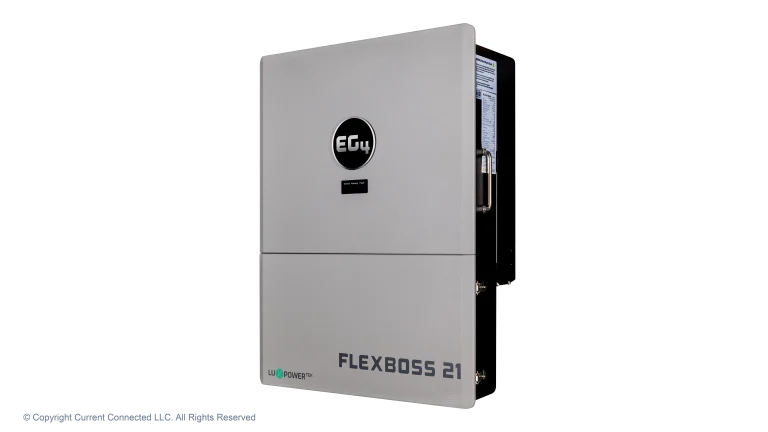 High quality photo of the EG4 - EG4B3S1GBBRKR90AV1 - FlexBOSS21 Hybrid Inverter - Angled Right View. Photographed by Current Connected