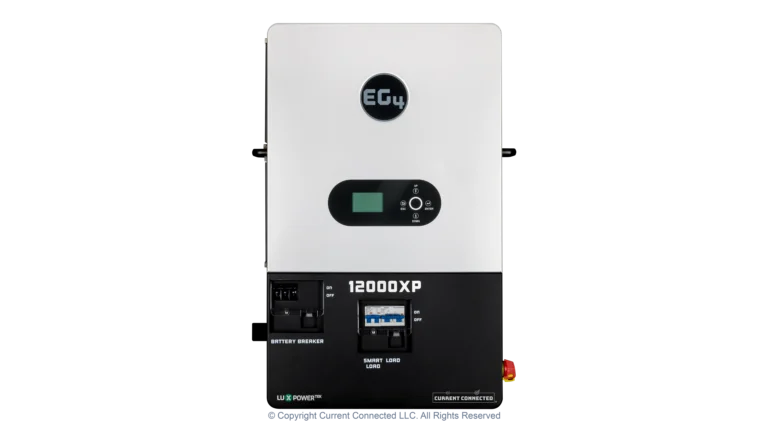 High quality photo of the View of the EG4 12000XP 48v split phase off-grid inverter photographed by Current Connected
