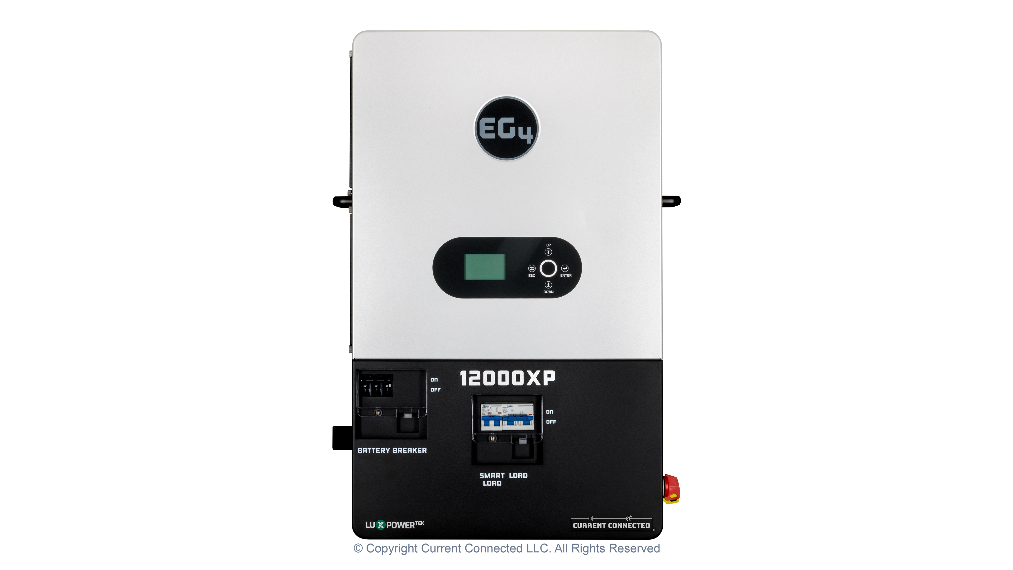 EG4 – EG412000XPV1 – EG4 12000XP 48V Split Phase Off-Grid Inverter – Front High quality photo of the View of the EG4 12000XP 48v split phase off-grid inverter photographed by Current Connected