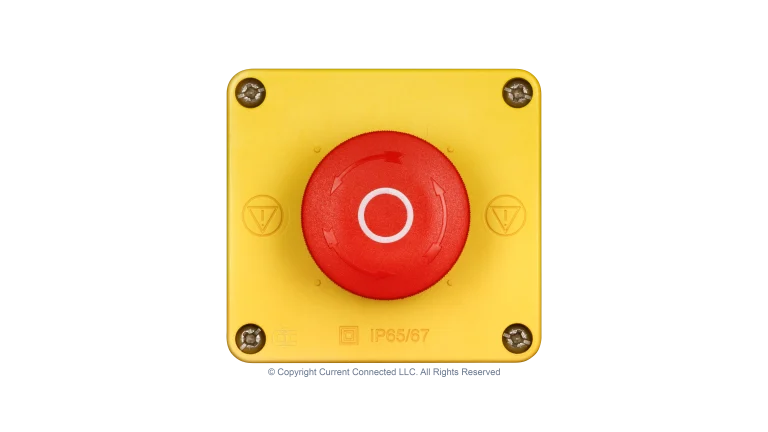 High quality photo of the IMO - BG10P34-11 - Emergency Stop Button/Twist Release 500VAC 1NO +1NC Top View. Photographed by Current Connected