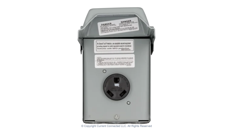 High quality photo of the Midwest - 784567575330 - 30A TT-30 Outdoor RV Outlet - Front Open. Photographed by Current Connected