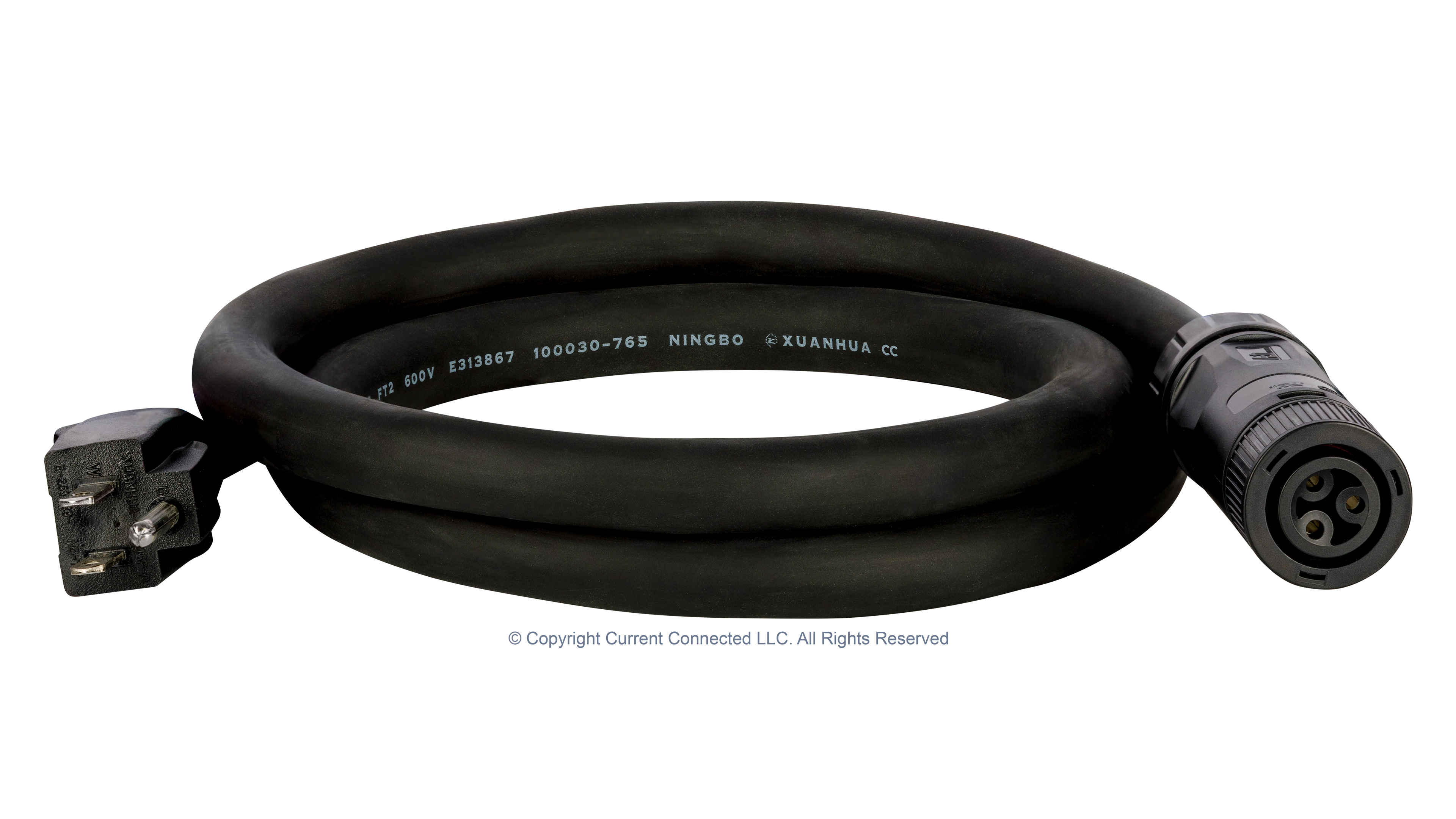 High quality photo of the EG4 - EG4120V15ACVODIP56PLUG - EG4 Chargeverter GC Power Cord 120V - Angled View. Photographed by Current Connected