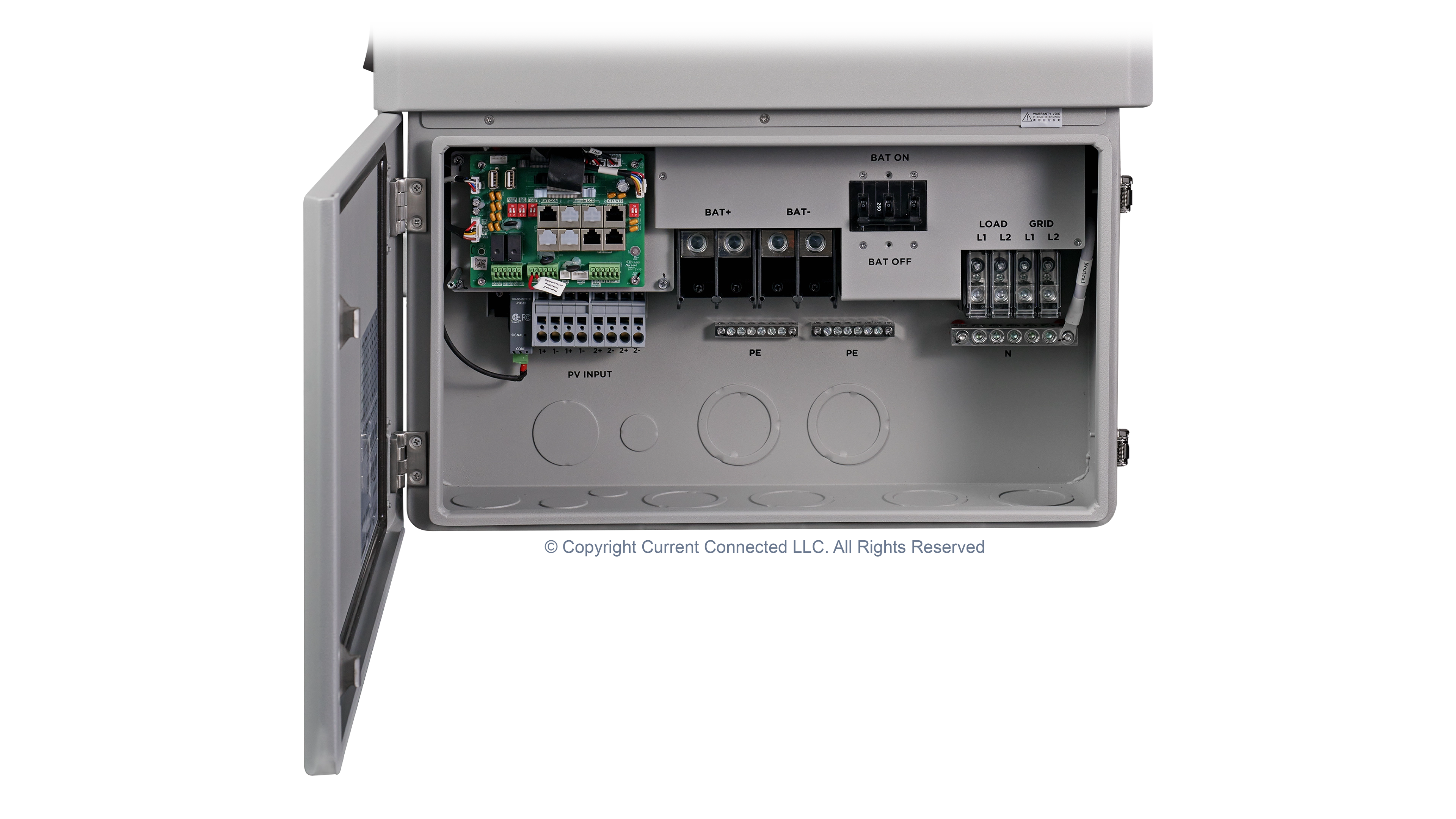 EG4 - EG4INVFLXBOSS18V1 - FlexBOSS18 13kW AC Hybrid Inverter - Interior View High quality photo of the EG4 - EG4INVFLXBOSS18V1 - FlexBOSS18 13kW AC Hybrid Inverter - Interior View. Photographed by Current Connected