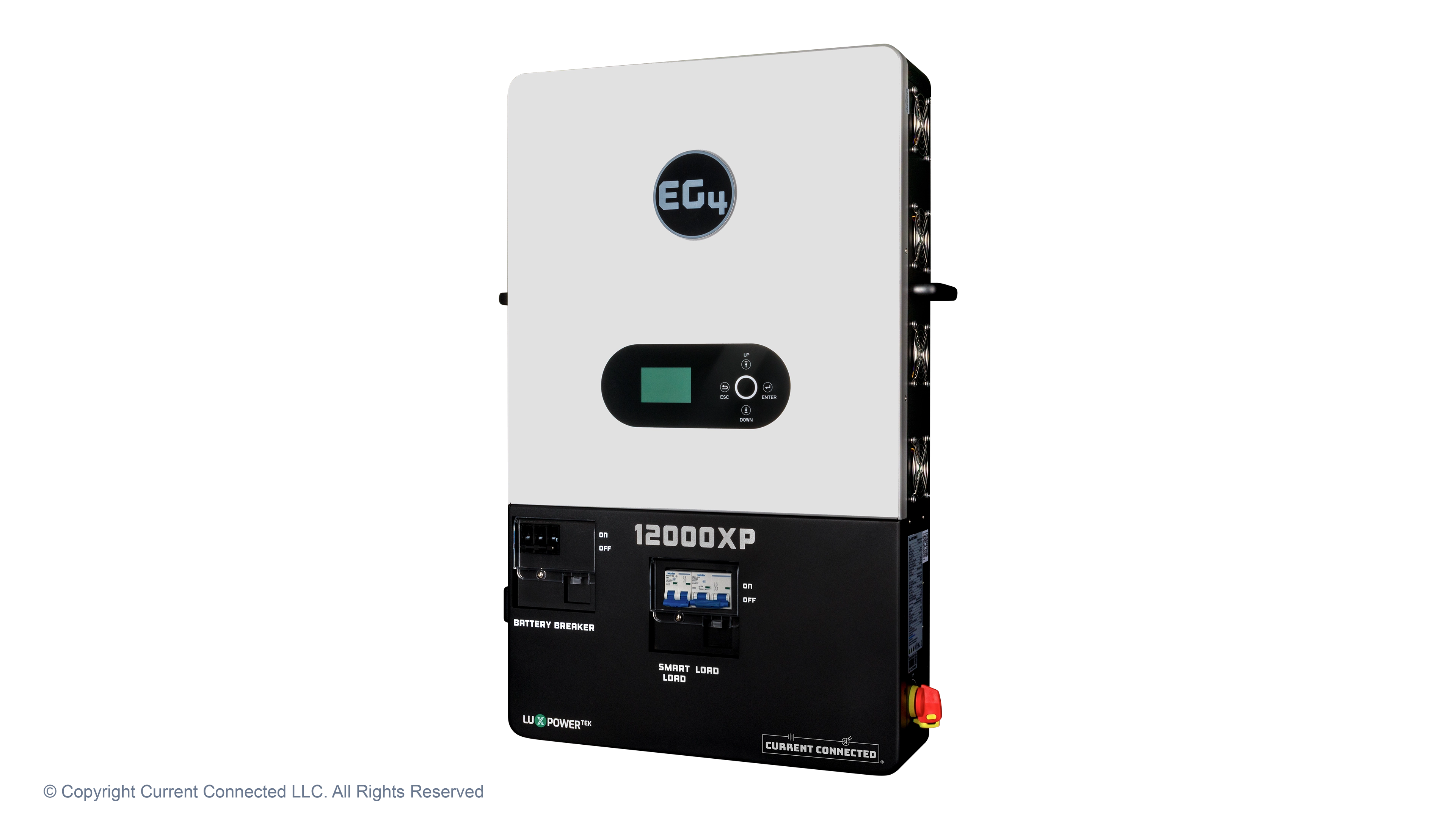 EG4 - EG412000XPV1 - 48V Off-Grid All-In-One - Right View High quality photo of the EG4 - EG412000XPV1 - 48V Off-Grid All-In-One - Right View. Photographed by Current Connected