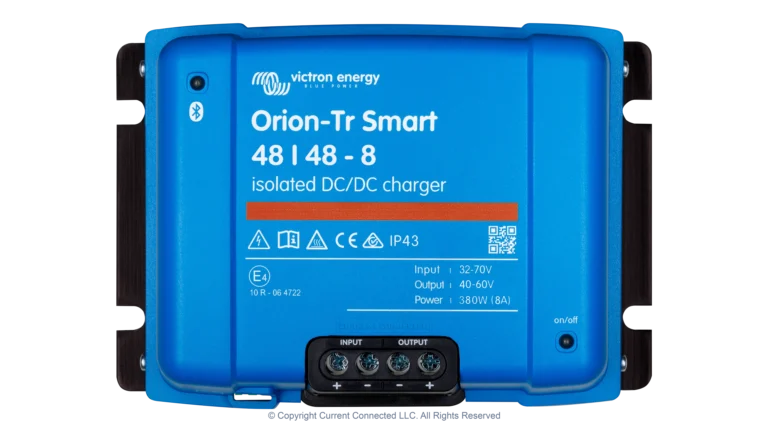 High quality photo of the Victron - ORI484838120 - Orion-TR Smart Isolated DC-DC Battery Charger - 48v 48v-8a - Top View. Photographed by Current Connected