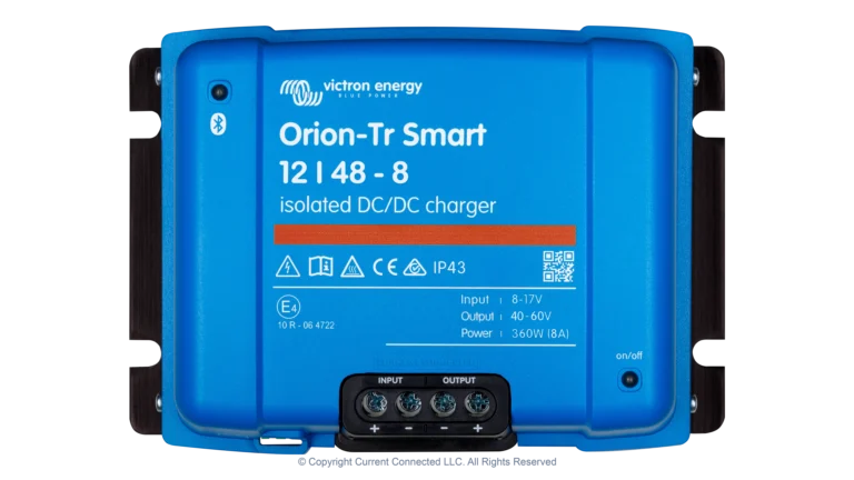 High quality photo of the Victron - ORI124838120 - Orion-TR Smart Isolated DC-DC Battery Charger - 12v 48v-8a - Top View. Photographed by Current Connected