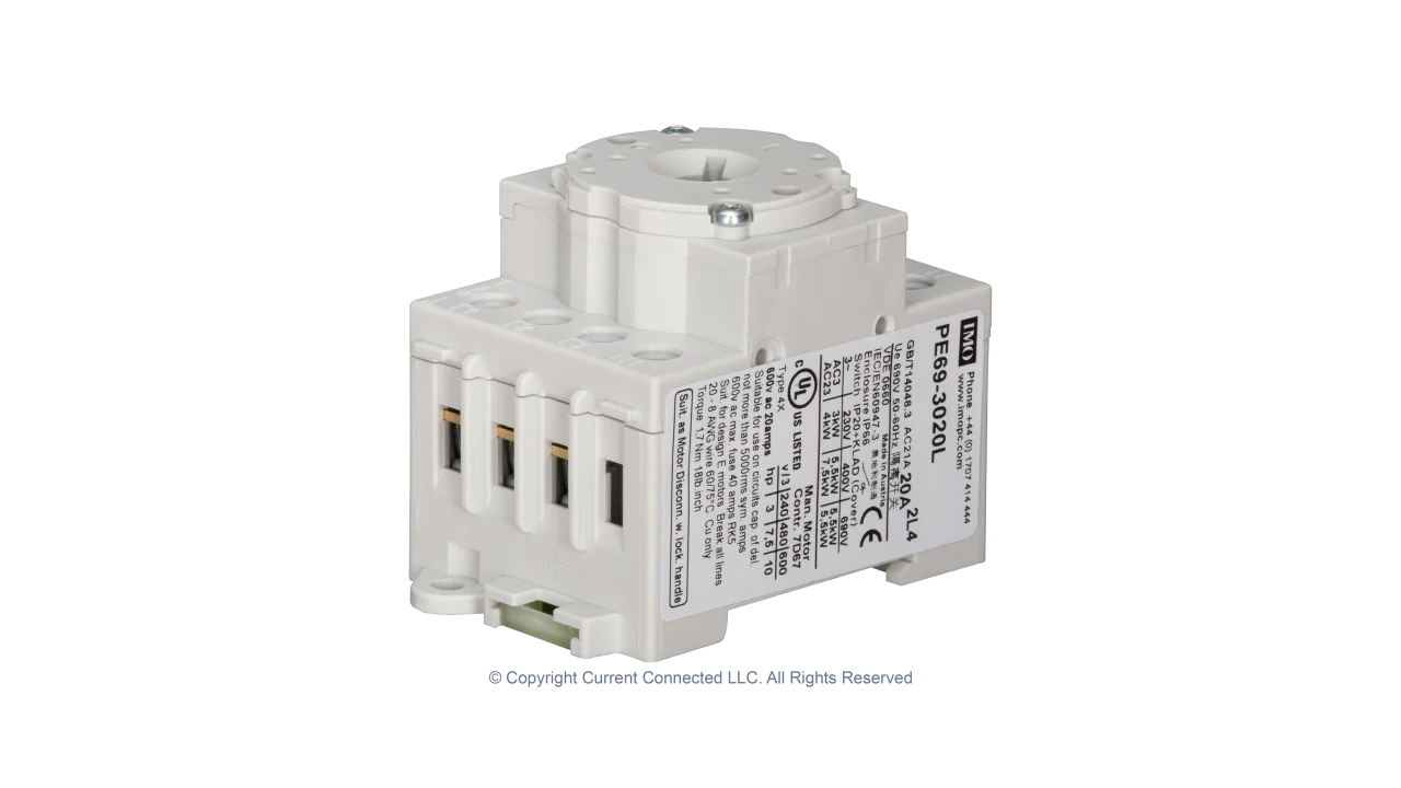 High quality photo of the IMO Isolator 3Pole 20A Internal Isolator. Photographed by Current Connected.